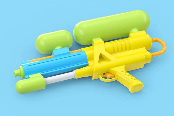 Plastic waterpistool speelgoed voor spelen in het zwembad geïsoleerd op blauw — Stockfoto