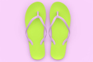 Plaj yeşili terlikler ya da pembe arka planda izole edilmiş sandaletler..
