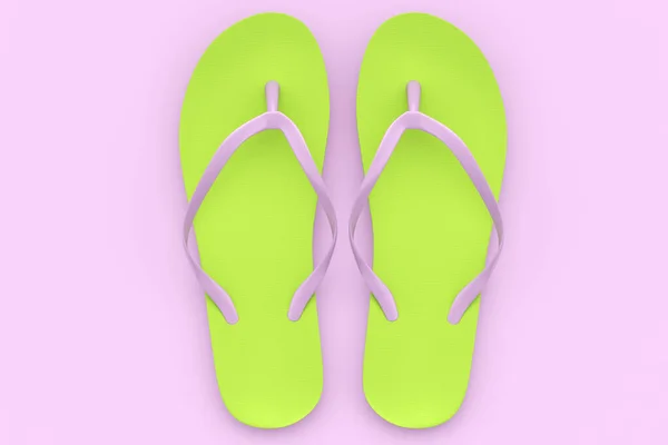 Infradito verde spiaggia o sandali isolati su sfondo rosa. — Foto Stock