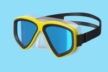 Sarı dalış maskesi mavi arkaplanda izole edildi