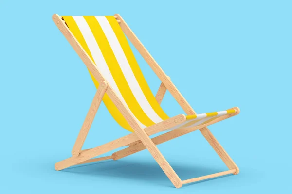 Chaise Plage Jaune Rayé Isolé Sur Fond Bleu Rendu Des — Photo