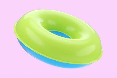 Yüzme havuzundaki çocuklar için şişirilebilir halka beyaz arka planda izole edilmiş yerçekimi modeli yok. Aquapark için 3D yüzme güvenlik halkası