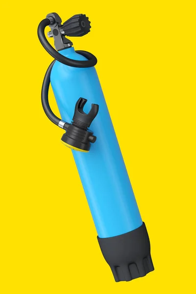 蓝色潜水槽充分氧气 用于在黄色背景上隔离的潜水 夏季假期水肺潜水及运动器材3D渲染 — 图库照片