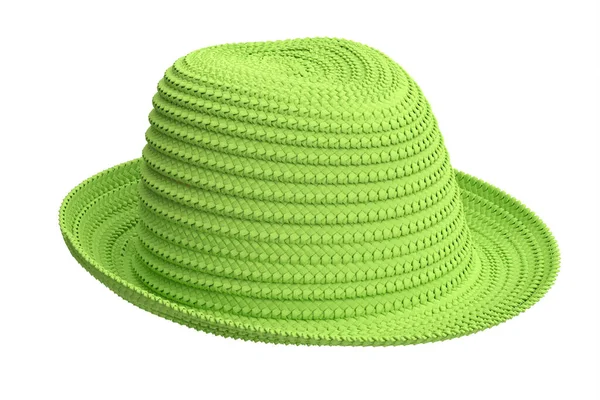 Chapeau Plage Paille Verte Vintage Isolé Sur Fond Blanc Rendre — Photo