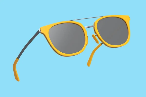 带渐变透镜和橙色塑料框架的现实太阳镜 夏天蓝色背景 3D使家庭旅行概念和阳光下的眼睛保护 — 图库照片