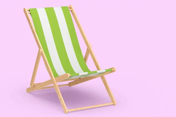 Grüngestreifter Strandkorb Isoliert Auf Rosa Hintergrund Darstellung Von Strand Und — Stockfoto