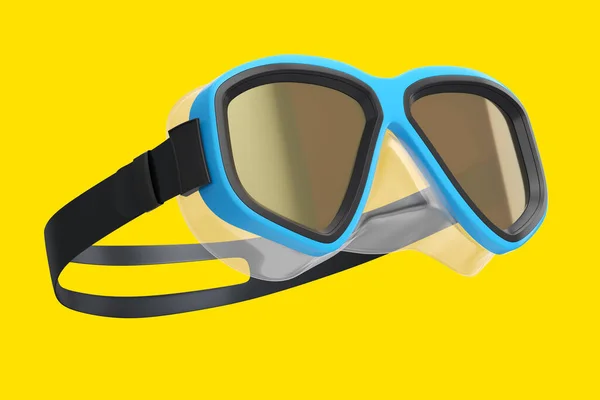 Máscara Mergulho Azul Isolada Fundo Amarelo Renderização Mergulho Snorkeling Equipamentos — Fotografia de Stock