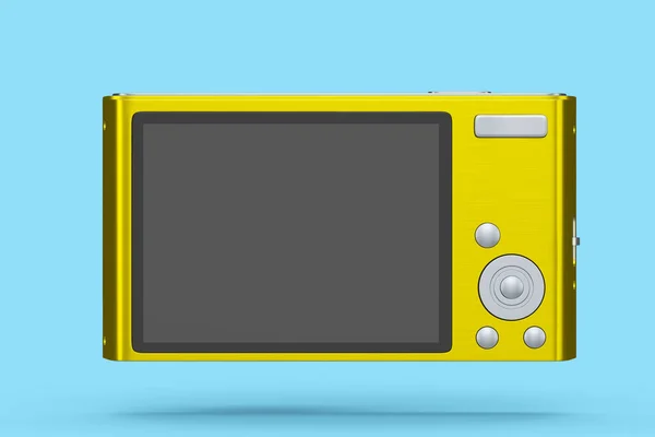 Stylish Yellow Compact Pocket Digital Camera Isolated Blue Background Rendered — Stock Photo, Image