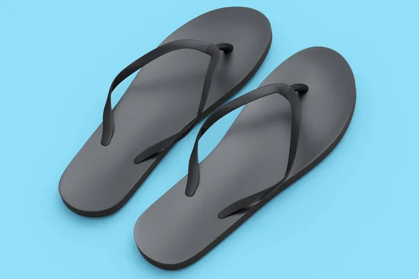 Strandschwarze Flip Flops Oder Sandalen Auf Blauem Hintergrund Rendern Konzept — Stockfoto