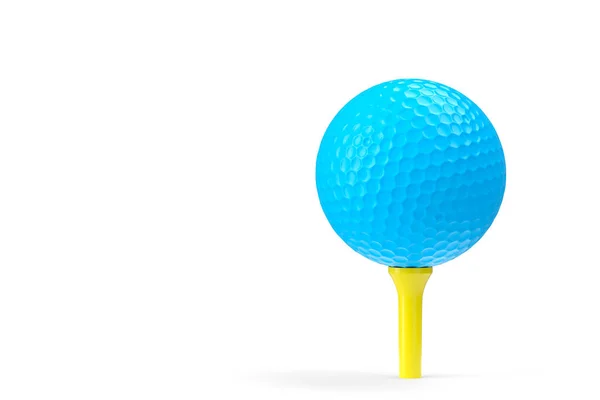 Pelota de golf azul en tee aislada sobre fondo blanco — Foto de Stock