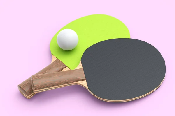 Pair of ping pong rackets for table tennis with ball isolated on pink — Stock Photo, Image