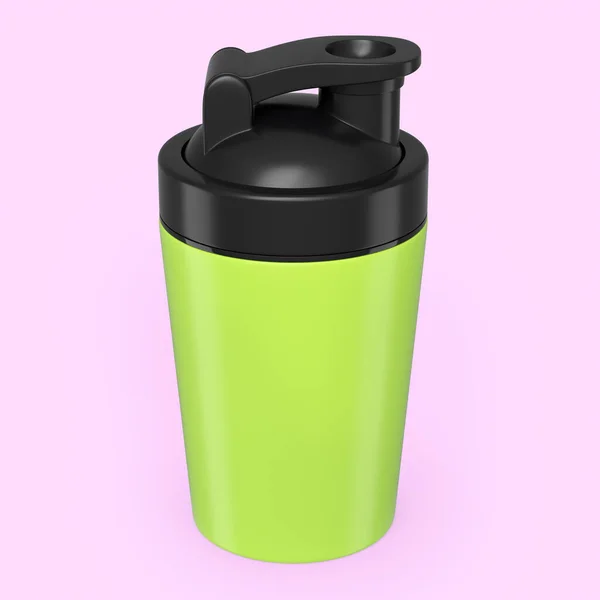 Green Plastic Sport Shaker Protein Drink Isolated Pink Background Render — Stock Photo, Image