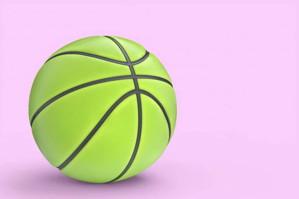 Zielona Piłka Koszykówki Odizolowana Różowym Tle Renderowania Akcesoriów Sportowych Gry — Zdjęcie stockowe