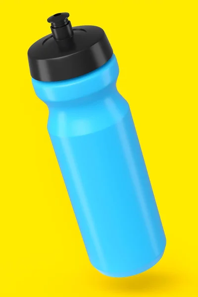 Blauer Kunststoff Sport Shaker Für Proteingetränk Isoliert Auf Gelbem Hintergrund — Stockfoto