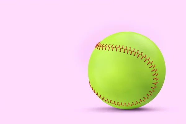 Zielona Softball Lub Piłka Baseballowa Izolowane Różowym Tle Renderowania Akcesoriów — Zdjęcie stockowe