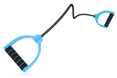 Beyaz arka planda izole edilmiş kauçuk saplı el genişletme bandı veya direnç bandı. Spor malzemelerinin fitness, trx ve powerlift için 3d yorumlanması