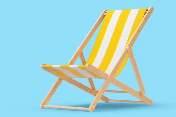 Chaise Plage Jaune Rayé Isolé Sur Fond Bleu Rendu Des — Photo