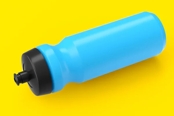 Azul Plástico Esporte Agitador Para Bebida Proteína Isolada Fundo Amarelo — Fotografia de Stock