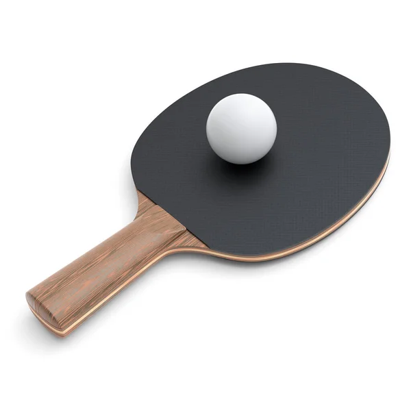 Raqueta Ping Pong Negra Para Tenis Mesa Con Pelota Aislada — Foto de Stock