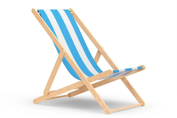 白い背景に隔離された青い縞模様のビーチチェア ビーチや海の休暇や夏の休暇の3Dレンダリング — ストック写真