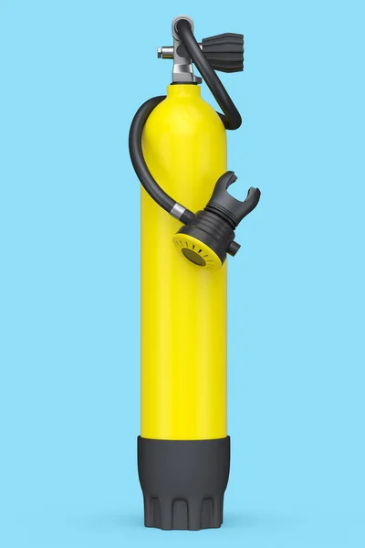黄色的潜水罐 充分的氧气用于在蓝色背景上隔离的浮潜 夏季假期水肺潜水及运动器材3D渲染 — 图库照片