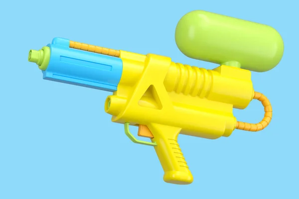 Пластикова Іграшка Водяного Пістолета Гри Поливу Басейні Ізольована Синьому Фоні — стокове фото
