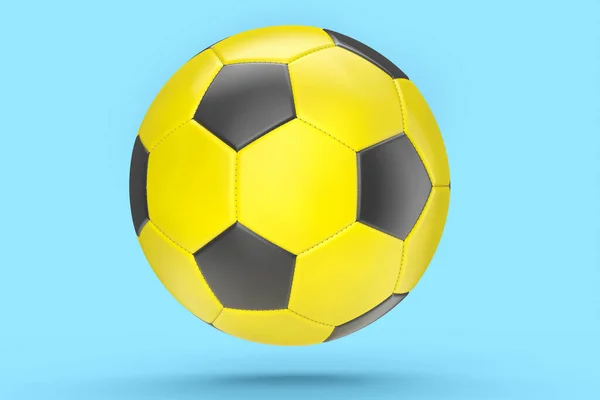 Calcio Giallo Pallone Calcio Isolato Sfondo Blu Rendering Accessori Sportivi — Foto Stock