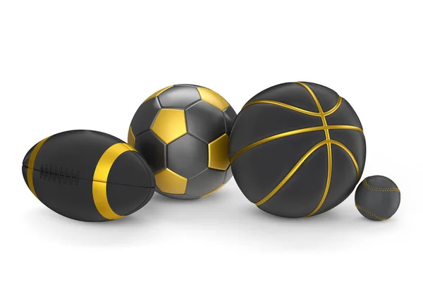 Set Aus Schwarzem Und Goldenem Ball Wie Basketball American Football — Stockfoto