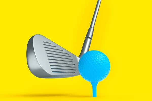 Zilveren Golfclub Bal Geïsoleerd Gele Achtergrond Rendering Van Sportuitrusting Voor — Stockfoto