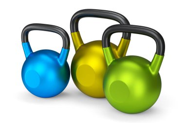 Spor için beyaz arka planda izole edilmiş bir spor salonu kemeri seti. Spor malzemelerinin fitness ve powerlift için 3D yorumlaması