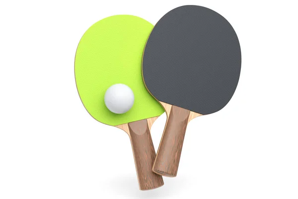 Ping Pong Rackets Voor Tafeltennis Met Bal Geïsoleerd Witte Achtergrond — Stockfoto