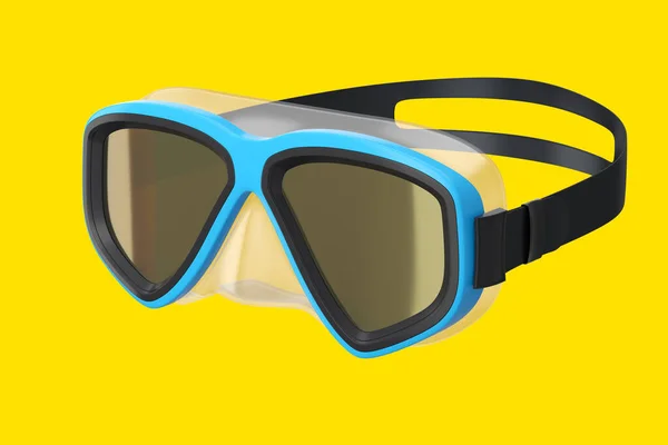 Máscara Mergulho Azul Isolada Fundo Amarelo Renderização Mergulho Snorkeling Equipamentos — Fotografia de Stock