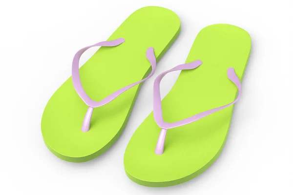 Strandgroene Teenslippers Sandalen Geïsoleerd Witte Achtergrond Renderen Concept Van Zomer — Stockfoto