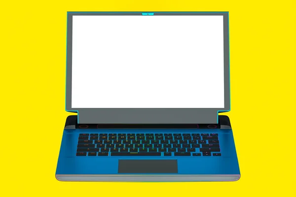 Renderização Laptop Jogos Azul Moderno Com Luzes Rgb Isoladas Fundo — Fotografia de Stock