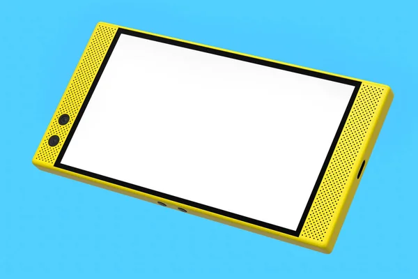 Front View Yellow Smartphone Empty Screen Concept Mobile Gaming Blue — Stock Photo, Image