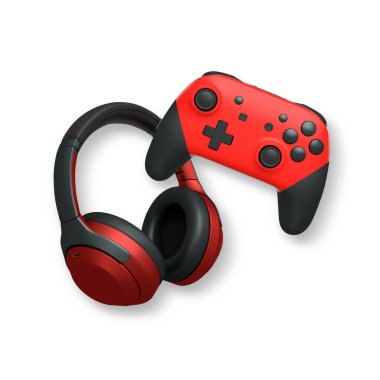 Wireless gaming headset and game controller isolated on white background with clipping path. Concept of modern gaming accessories