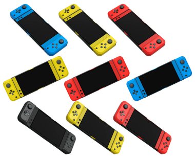 Cep telefonuna bağlı gerçekçi video oyunu denetleyicileri beyaz arkaplanda kırpma yolu ile izole edilmiş