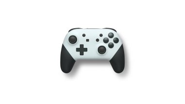 Wireless gaming controller flying in air isolated on white background with clipping path, symbolizing gaming technology concept.