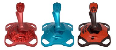 Uçuş simülatörü için joystick denetleyicileri, beyaz arkaplanda kırpma yolu ile izole edilmiş inanılmaz derecede sürükleyici oyun deneyimleri sunar