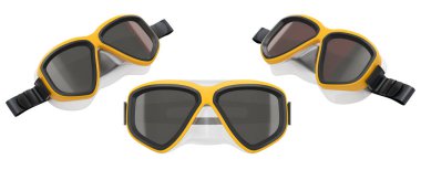 Yaz tatili için dalış maskesi ve şnorkel seti ve beyaz arka planda şnorkelle dalış yaz tatili konsepti ve tatillerin 3 boyutlu canlandırması.