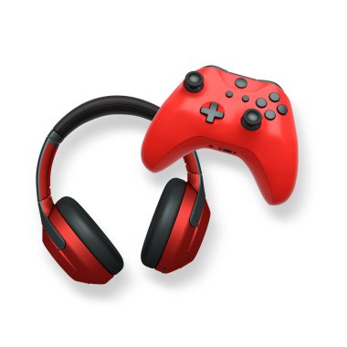 Wireless gaming headset and game controller isolated on white background with clipping path. Concept of modern gaming accessories