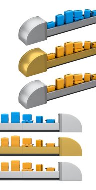 Havalimanı bagaj bandı ya da bagaj teslim alanı beyaz arka planda bavullarla dolu. Seyahat tatil konseptinin 3D sunucusu.