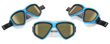 Yaz tatili için dalış maskesi ve şnorkel seti ve beyaz arka planda şnorkelle dalış yaz tatili konsepti ve tatillerin 3 boyutlu canlandırması.