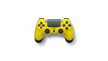 Wireless gaming controller flying in air isolated on white background with clipping path, symbolizing gaming technology concept.