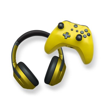 Wireless gaming headset and game controller isolated on white background with clipping path. Concept of modern gaming accessories