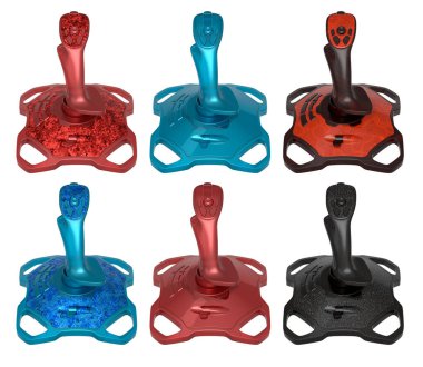 Uçuş simülatörü için joystick denetleyicileri, beyaz arkaplanda kırpma yolu ile izole edilmiş inanılmaz derecede sürükleyici oyun deneyimleri sunar