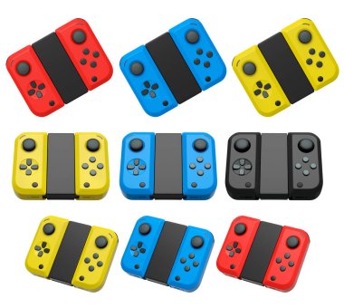 Cep telefonuna bağlı gerçekçi video oyunu denetleyicileri beyaz arkaplanda kırpma yolu ile izole edilmiş