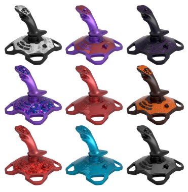 Uçuş simülatörü için joystick denetleyicileri, beyaz arkaplanda kırpma yolu ile izole edilmiş inanılmaz derecede sürükleyici oyun deneyimleri sunar