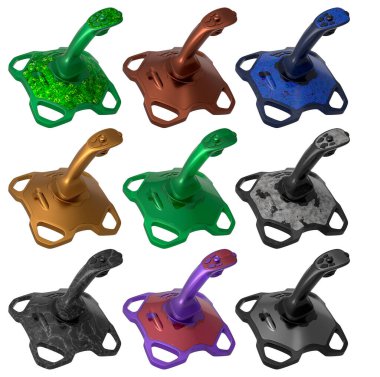 Uçuş simülatörü için joystick denetleyicileri, beyaz arkaplanda kırpma yolu ile izole edilmiş inanılmaz derecede sürükleyici oyun deneyimleri sunar