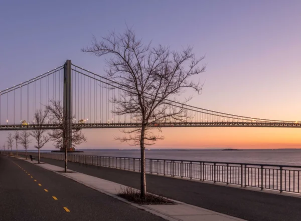Verrazano Köprüsü ve ağaç günbatımı üzerinde